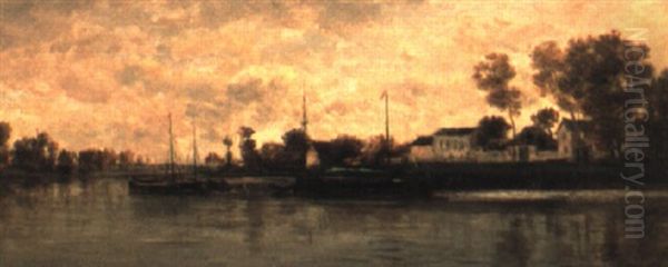 Les Bords De La Seine A Bonnieres Oil Painting by Charles Francois Daubigny