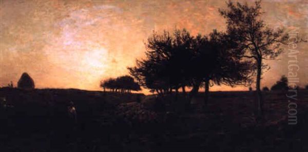 Soleil Couchant Oil Painting by Charles Francois Daubigny