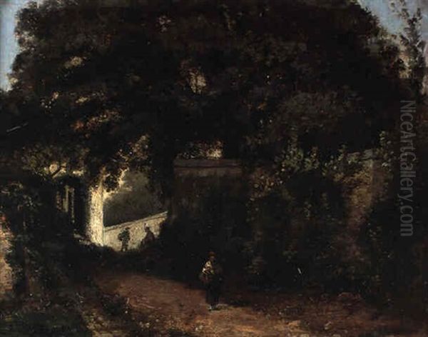 Figures On A Farm Road Oil Painting by Charles Francois Daubigny