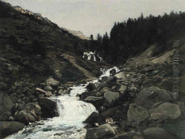 La Mahoura A Cauterets Oil Painting by Charles Francois Daubigny