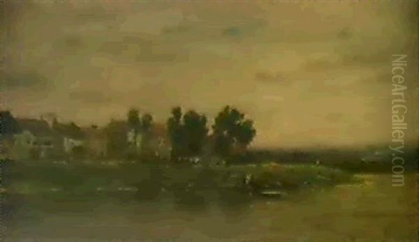 Dorf Am Fluss Oil Painting by Charles Francois Daubigny