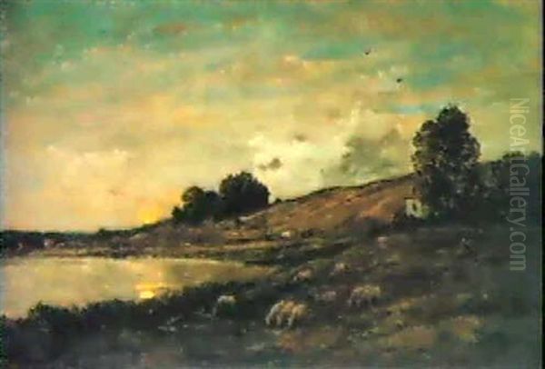 Troupeau De Moutons Au Bord Dela Riviere Oil Painting by Charles Francois Daubigny