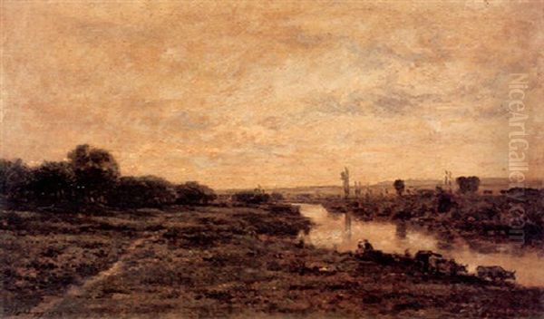 La Seine A Conflans Oil Painting by Charles Francois Daubigny