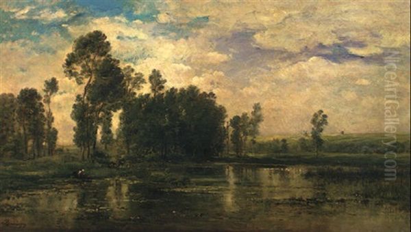 Summer On The River Oise Oil Painting by Charles Francois Daubigny