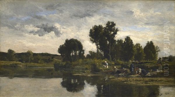 Les Pecheurs Oil Painting by Karl Pierre Daubigny