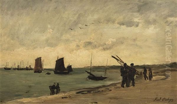 Pecheurs En Bord De Rivage Oil Painting by Karl Pierre Daubigny