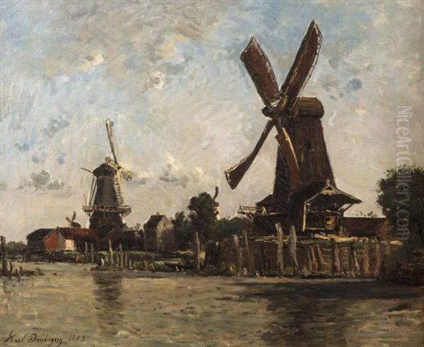 Moulins En Hollande Oil Painting by Karl Pierre Daubigny