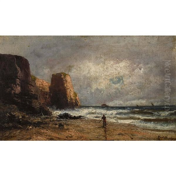 Les Falaises A Etretat Oil Painting by Karl Pierre Daubigny