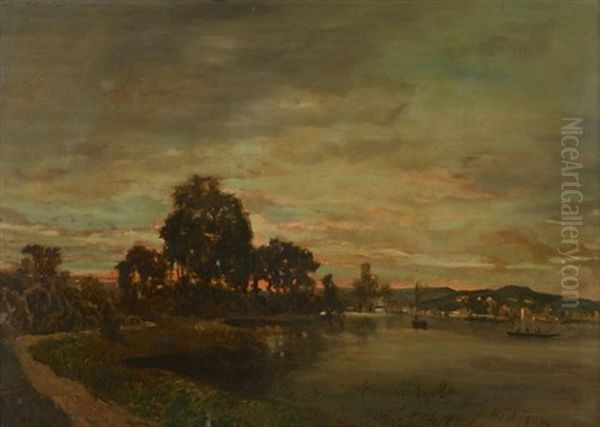 La Seine Au Soleil Couchant Oil Painting by Karl Pierre Daubigny