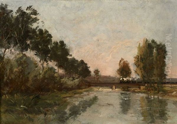 Train Traversant Une Riviere Oil Painting by Karl Pierre Daubigny