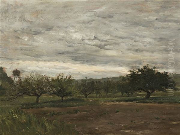 An Orchard Oil Painting by Karl Pierre Daubigny