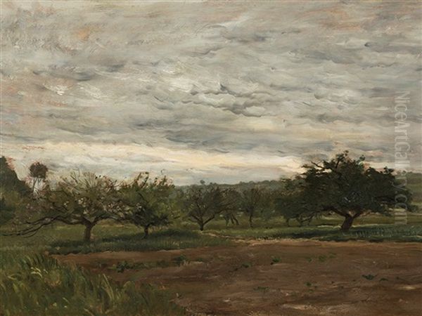 An Orchard Oil Painting by Karl Pierre Daubigny