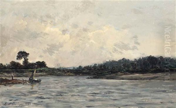 Paysage A La Barque Oil Painting by Karl Pierre Daubigny