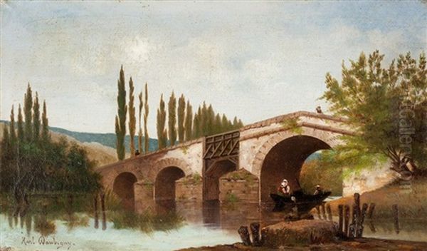 Paysage Anime Au Pont Oil Painting by Karl Pierre Daubigny