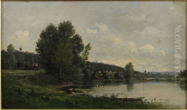 Paysage A L'etang Oil Painting by Karl Pierre Daubigny