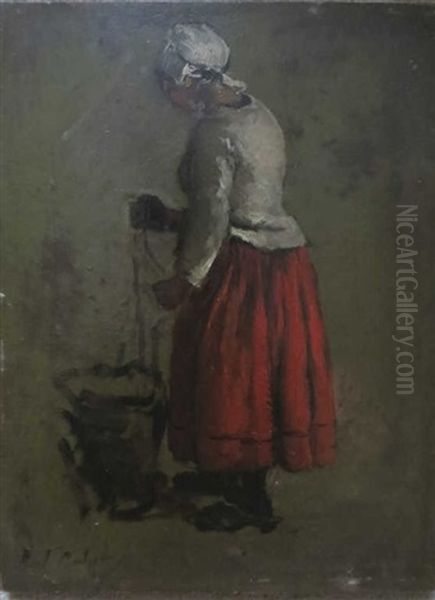 Femme Au Seau Oil Painting by Karl Pierre Daubigny