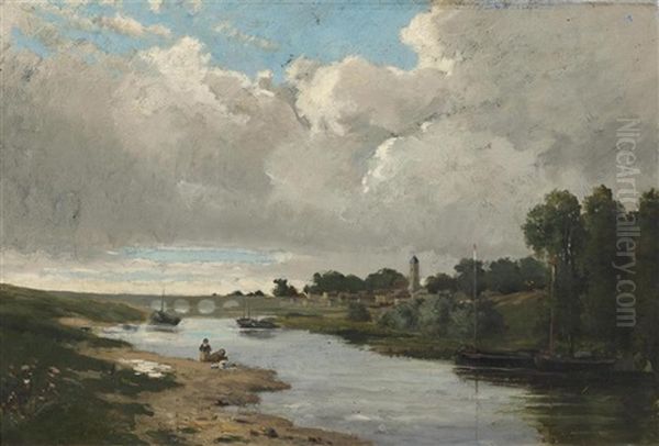 Flussslandschaft, Wohl Seine Bei Paris Oil Painting by Karl Pierre Daubigny