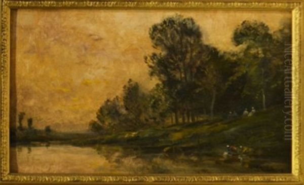 Lavandieres Au Bord De L'oise Oil Painting by Karl Pierre Daubigny