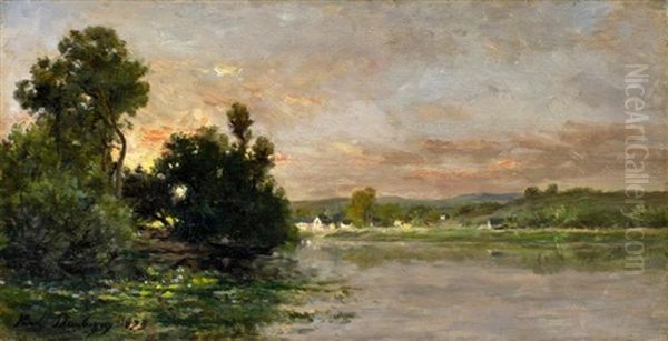 Les Bords De L'oise Au Coucher Du Soleil Oil Painting by Karl Pierre Daubigny