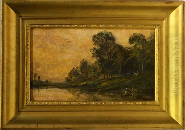 Lavandieres Au Bord De L'oise Oil Painting by Karl Pierre Daubigny