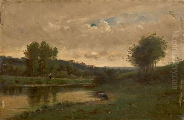 Paysage A La Lavandiere by Karl Pierre Daubigny