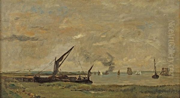 Bateaux A L'embouchure De La Tamise Oil Painting by Karl Pierre Daubigny