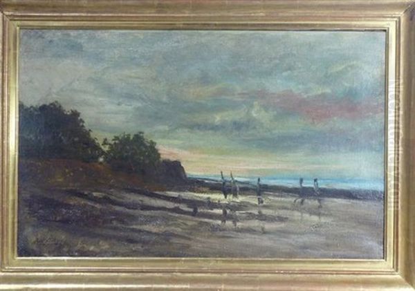 Plage A Maree Basse Oil Painting by Karl Pierre Daubigny