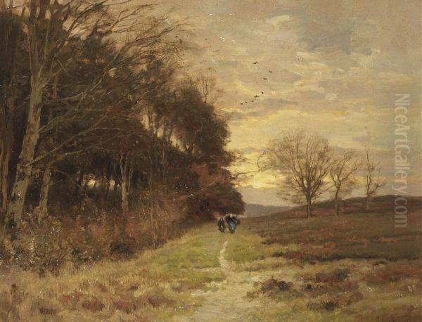 Along A Forest Edge At Sunset Oil Painting by Louis Apol