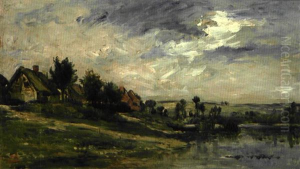 Maison Au Bord D'un Etang Oil Painting by Karl Pierre Daubigny