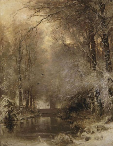 Achter Het Buiten; A Forest In Winter Oil Painting by Louis Apol