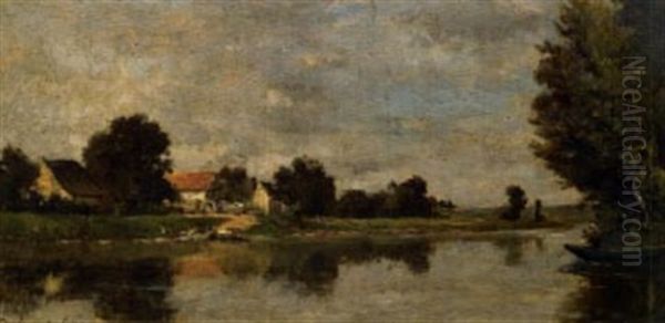 Paysage Avec Riviere Oil Painting by Karl Pierre Daubigny