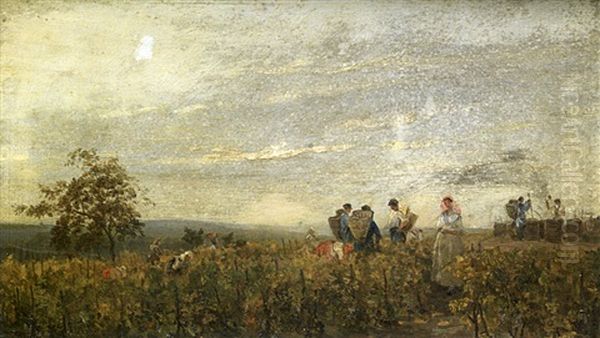 Les Vendanges Oil Painting by Karl Pierre Daubigny