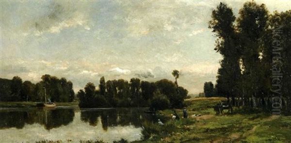 Lavandieres Au Bord De L'oise Oil Painting by Karl Pierre Daubigny