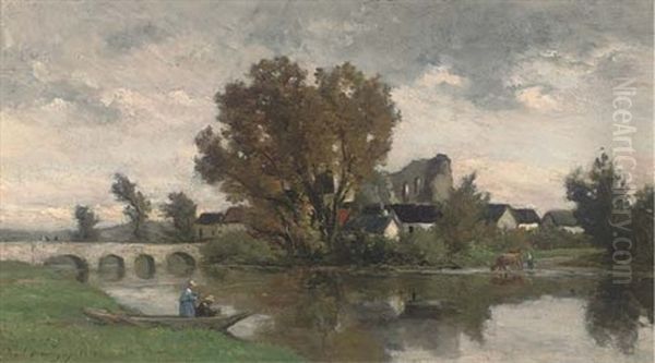 Pecheurs Au Bord De L'oise Oil Painting by Karl Pierre Daubigny