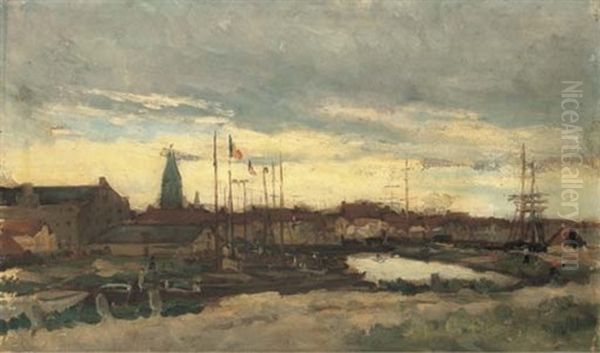 Port Normand, Environ D'honfleur Oil Painting by Karl Pierre Daubigny