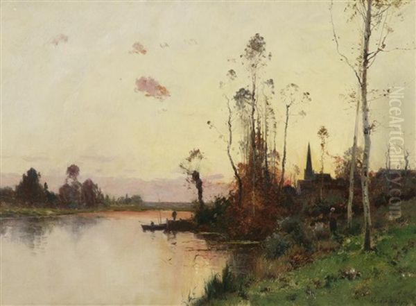 Abendstimmung An Der Oise Oil Painting by Karl Pierre Daubigny