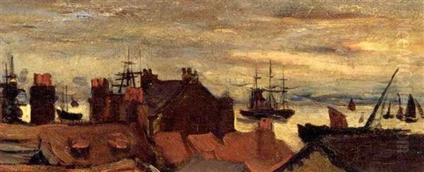 A View Of Rooftops Oil Painting by Karl Pierre Daubigny