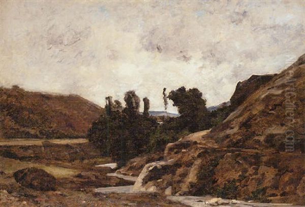 View Outside Optevoz (isere) Oil Painting by Karl Pierre Daubigny