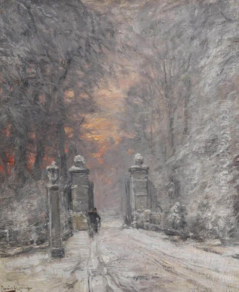 By The Gate In Winter Oil Painting by Louis Apol