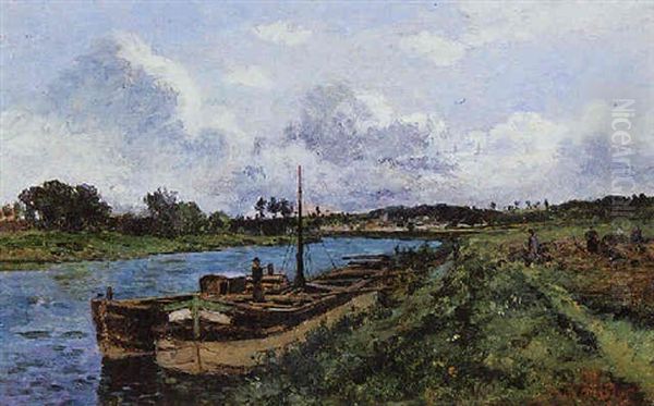 View Of The River Oise, Auvers-sur-oise Oil Painting by Karl Pierre Daubigny