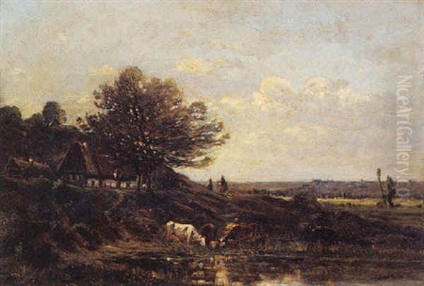 The Watering Hole Oil Painting by Karl Pierre Daubigny