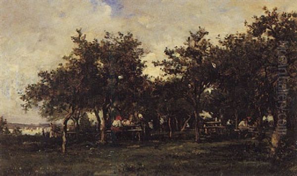 Peasants' Repast Oil Painting by Karl Pierre Daubigny