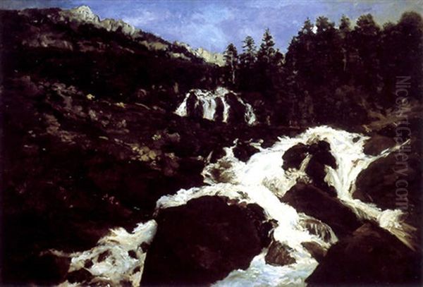 La Cascade De La Mahoura A Cauterets Oil Painting by Karl Pierre Daubigny