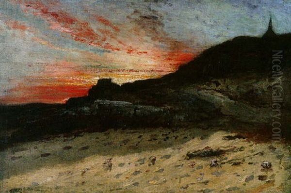 Falaises En Bretagne Oil Painting by Karl Pierre Daubigny