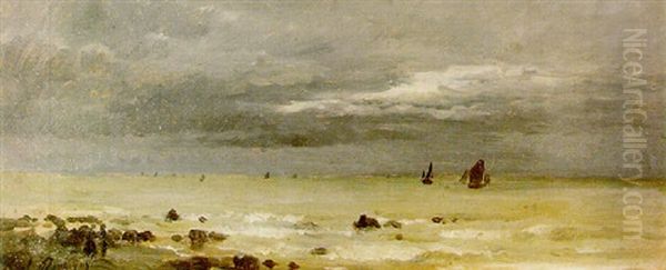 La Greve A Villerville Oil Painting by Karl Pierre Daubigny