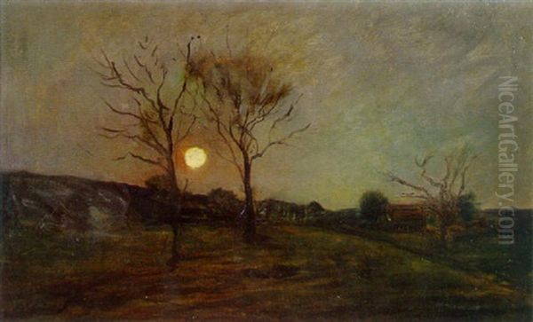 Clair De Lune Aux Environs D'auvers Oil Painting by Karl Pierre Daubigny