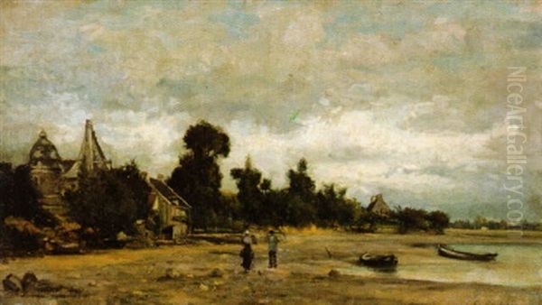 Fischer Am Ufer Der Oise Oil Painting by Karl Pierre Daubigny