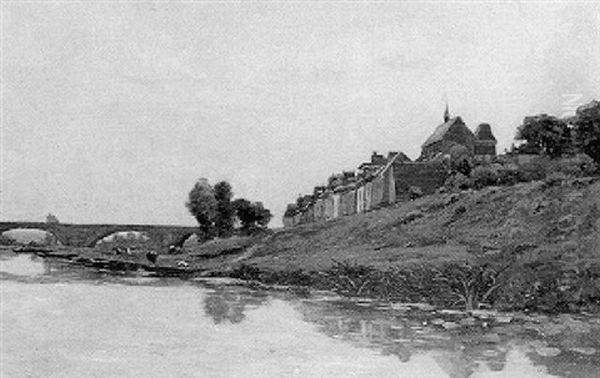 La Seine Pres Du Pont De L'arche Oil Painting by Karl Pierre Daubigny