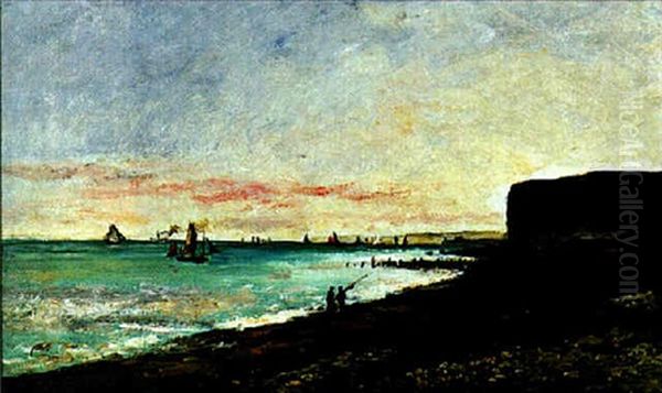 Pecheurs Sur La Plage Aux Environs De Villerville Oil Painting by Karl Pierre Daubigny