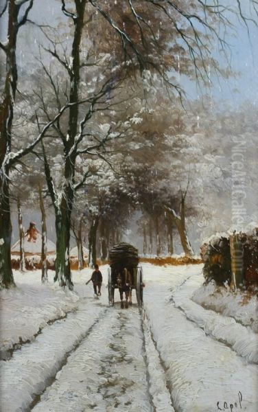 Snow Covered Road Oil Painting by Louis Apol